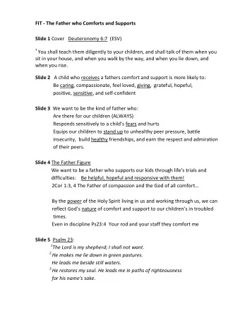 FIT - The Father who Comforts and Supports Slide 1 Cover   Deuteronomy 6:7  (ESV) 7 You shall teach