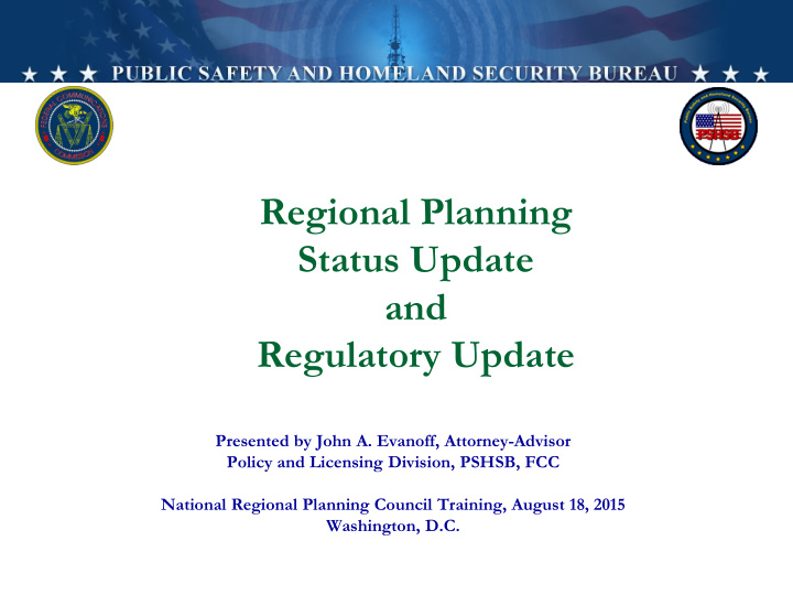 regional planning status update and regulatory update