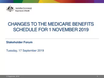 SCHEDULE FOR 1 NOVEMBER 2019  Stakeholder Forum  Tuesday, 17 September 2019  17 September, 2019  1