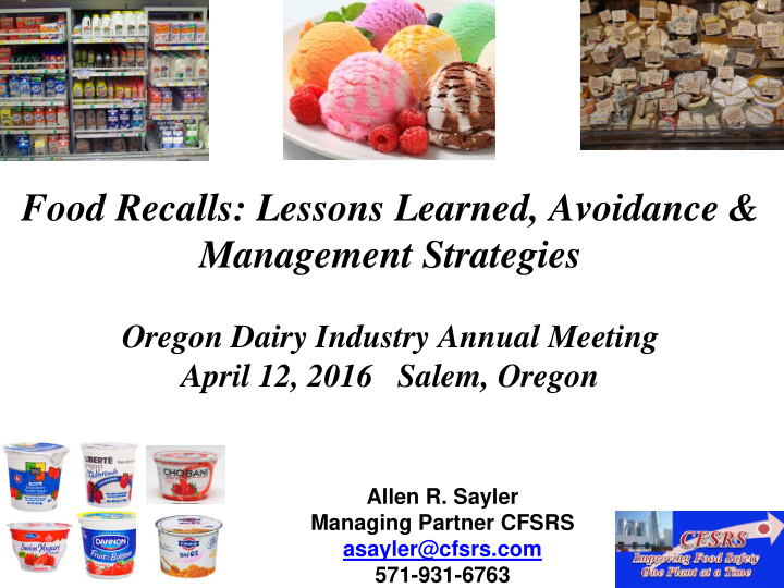 food recalls lessons learned avoidance amp management