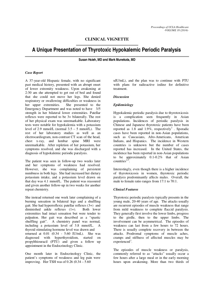 a unique presentation of thyrotoxic hypokalemic periodic