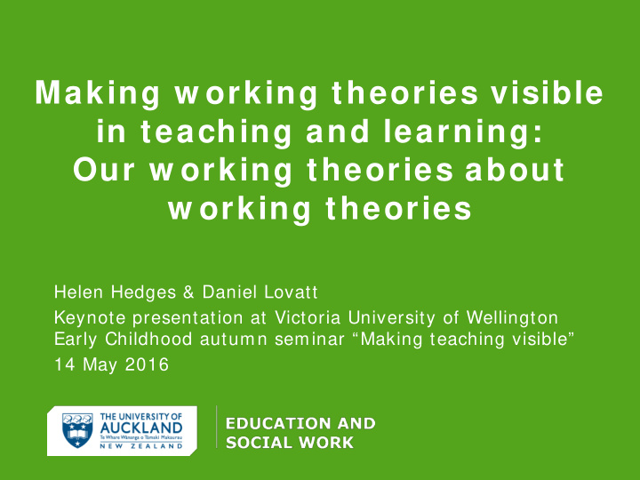 making w orking theories visible in teaching and learning