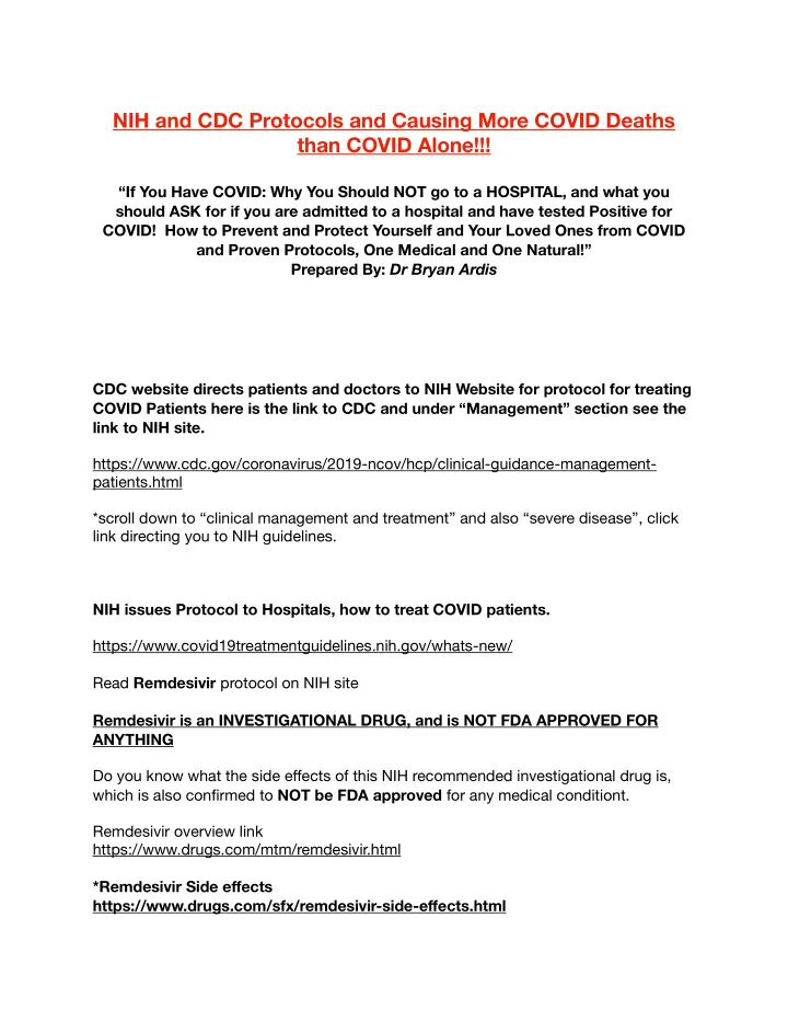 nih and cdc protocols and causing more covid deaths than