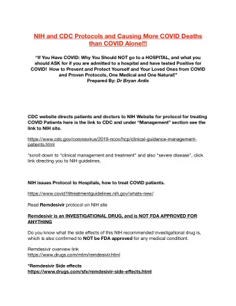 NIH and CDC Protocols and Causing More COVID Deaths  than COVID Alone!!!  If You Have COVID: Why