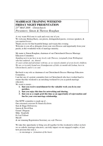 MARRIAGE TRAINING WEEKEND  FRIDAY NIGHT PRESENTATION 23 rd MAY 2008    Christchurch  Presenters: