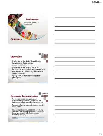 9/30/2014  Body Language:  Workplace Violence &amp;  Harassment  Objectives  Understand the