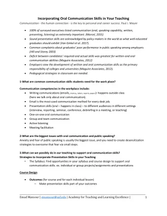 Incorporating Oral Communication Skills in Your Teaching Communication - the human connection - is