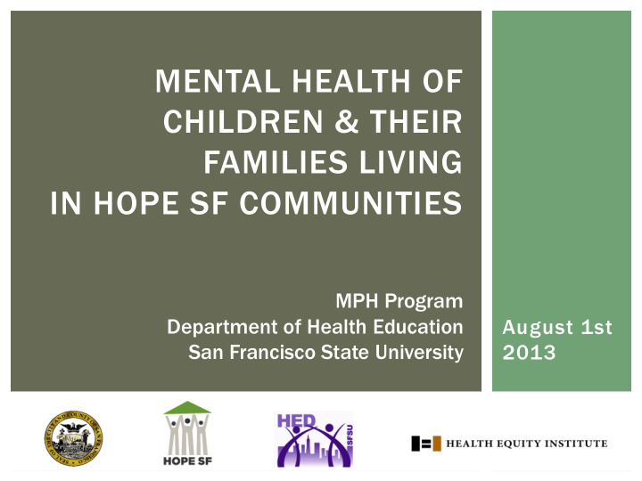 mental health of children amp their families living in