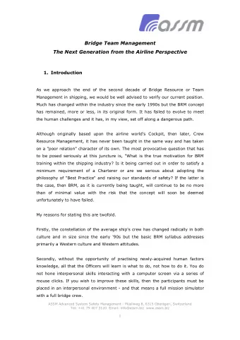 Bridge Team Management  The Next Generation from the Airline Perspective  1. Introduction  As we