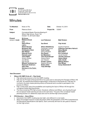 Minutes  To/Attention  Notes to File  Date  October 10, 2019  From  Rebecca Grant  Project No