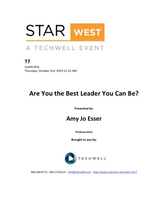 Are  You  the  Best  Leader  You  Can  Be?     Presented  by: