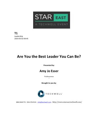 Are  You  the  Best  Leader  You  Can  Be?     Presented  by:
