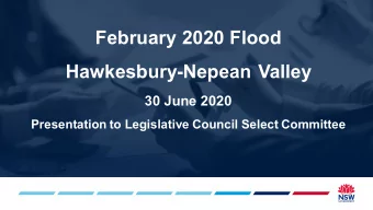 February 2020 Flood  Hawkesbury-Nepean Valley  30 June 2020  Presentation to Legislative Council