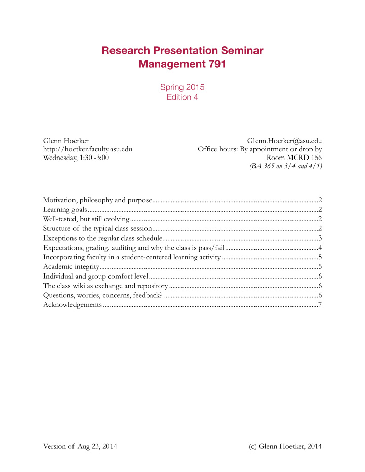 research presentation seminar management 791