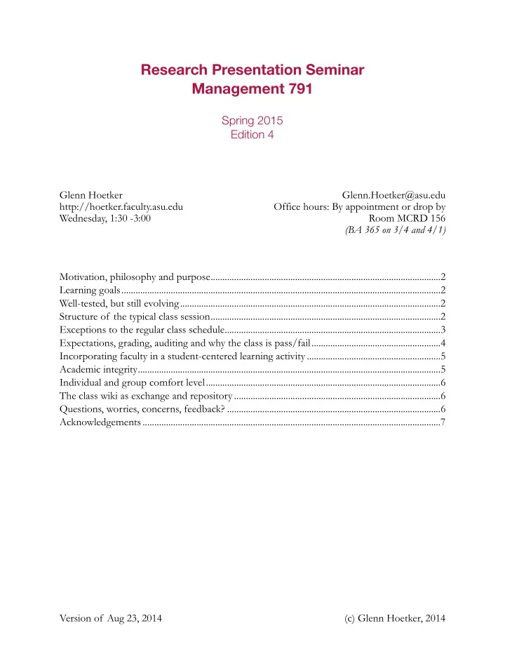 research presentation seminar management 791