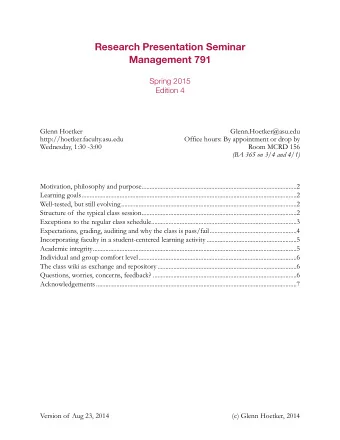 Research Presentation Seminar  Management 791  Spring 2015  Edition 4  Glenn Hoetker