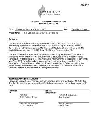 REPORT B OARD OF E DUCATION OF H OWARD C OUNTY M EETING A GENDA I TEM T ITLE :  Attendance Area