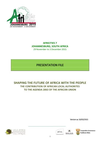 PRESENTATION FILE  SHAPING THE FUTURE OF AFRICA WITH THE PEOPLE  THE CONTRIBUTION OF AFRICAN LOCAL