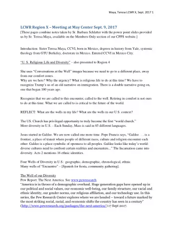 LCWR Region X  Meeting at May Center Sept. 9, 2017  [These pages combine notes taken by Sr.