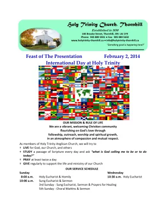 Holy Trinity Church, Thornhill Established in 1830 140 Brooke Street, Thornhill, ON  L4J 1Y9 Phone: