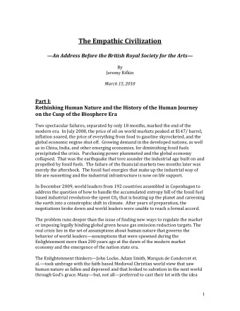 The Empathic Civilization  An Address Before the British Royal Society for the Arts  By