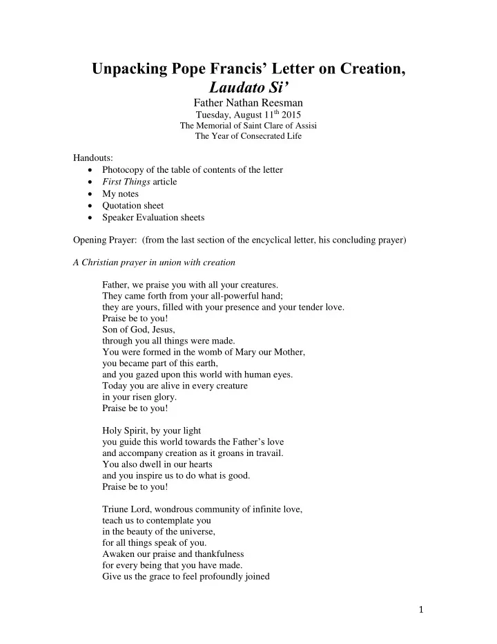 unpacking pope francis letter on creation laudato si