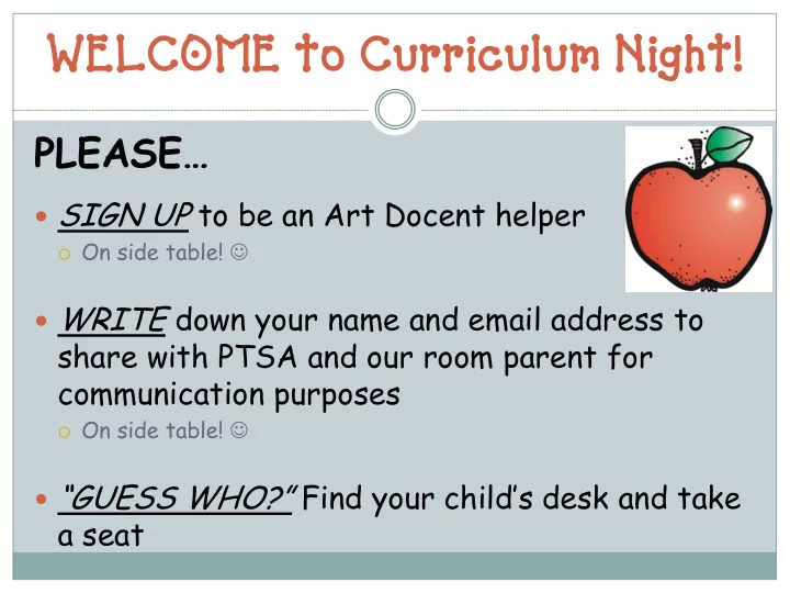 welcome to curriculum night