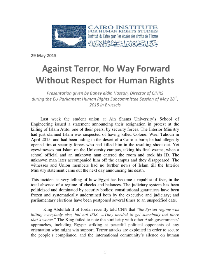 against terror no way forward