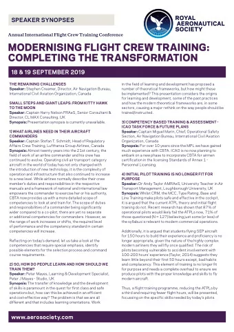 MODERNISING FLIGHT CREW TRAINING:  COMPLETING THE TRANSFORMATION  18 &amp; 19 SEPTEMBER 2019  THE