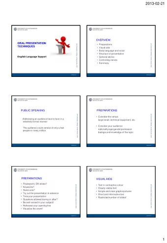 2013-02-21  OVERVIEW:  ORAL PRESENTATION  Preparations  john lwenadler 2008/ed. monika mondor