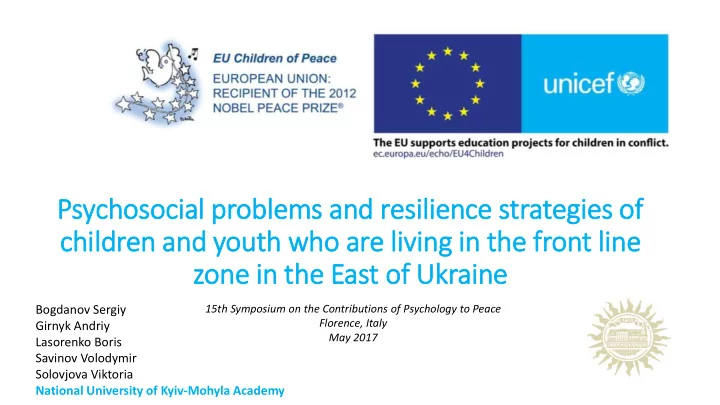 psychos osoci ocial p prob oblem ems a and r resilience s