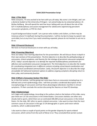 OSHA 2019 Presentation Script  Slide 1 (Title Slide)  Hello everyone, Im very excited to be here