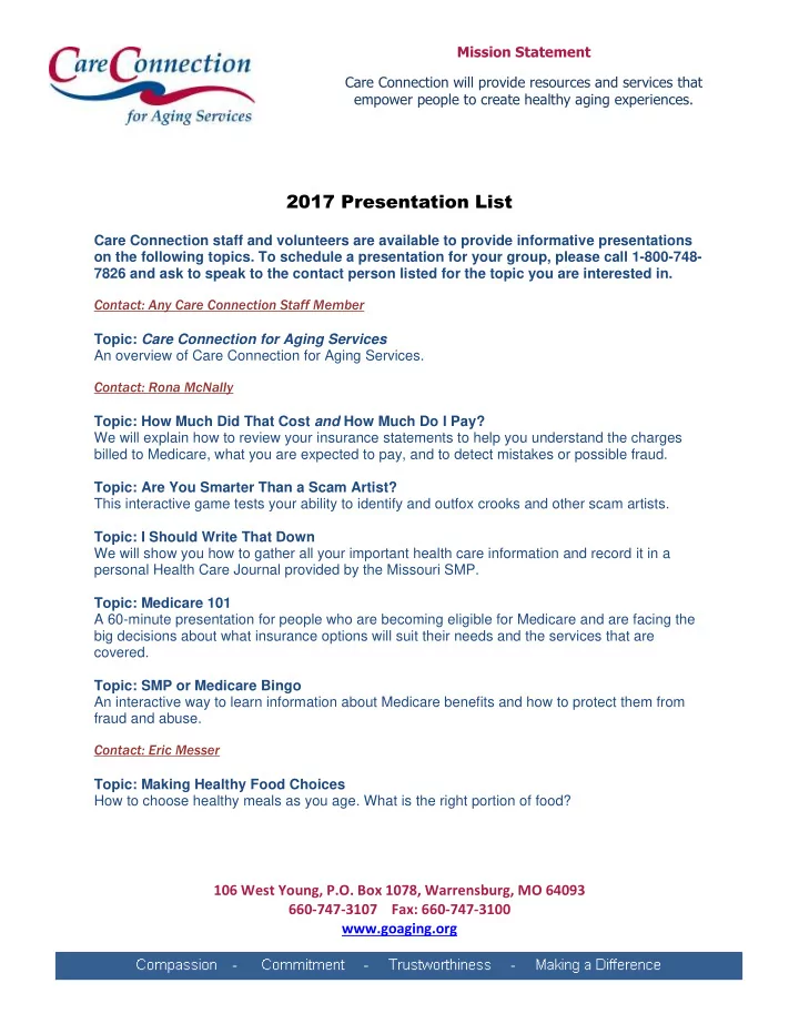 2017 presentation list