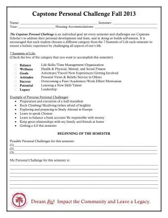 Capstone Personal Challenge Fall 2013  Name: _______________________________________________