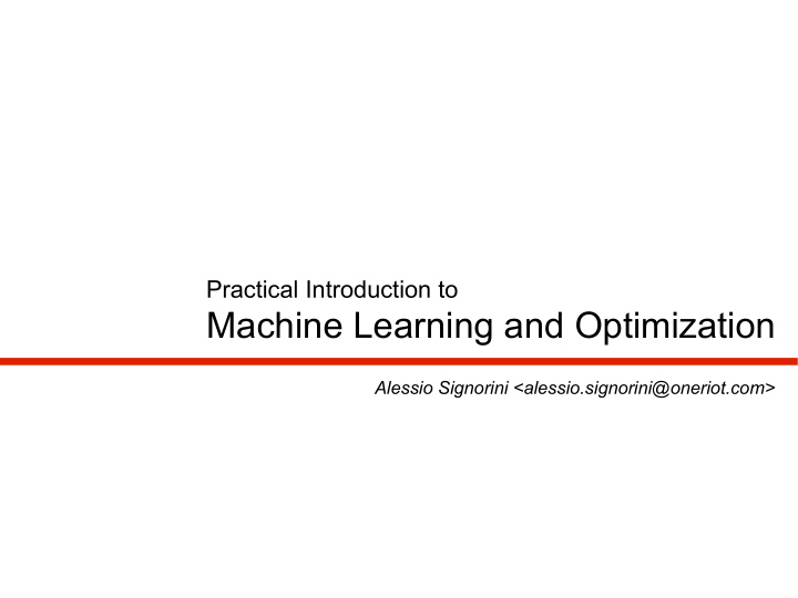 machine learning and optimization