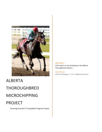 PROJECT  Growing Forward 2 Traceability Program Project  Table of Contents  Introduction  2