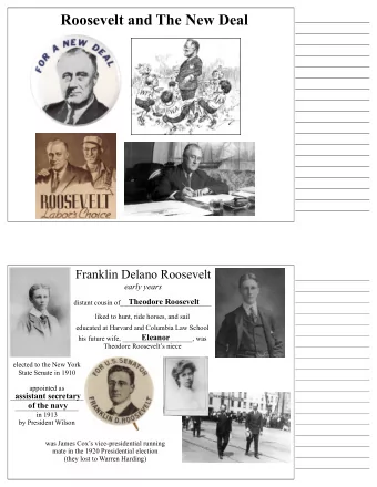Roosevelt and The New Deal  Franklin Delano Roosevelt  early years  Theodore Roosevelt  distant