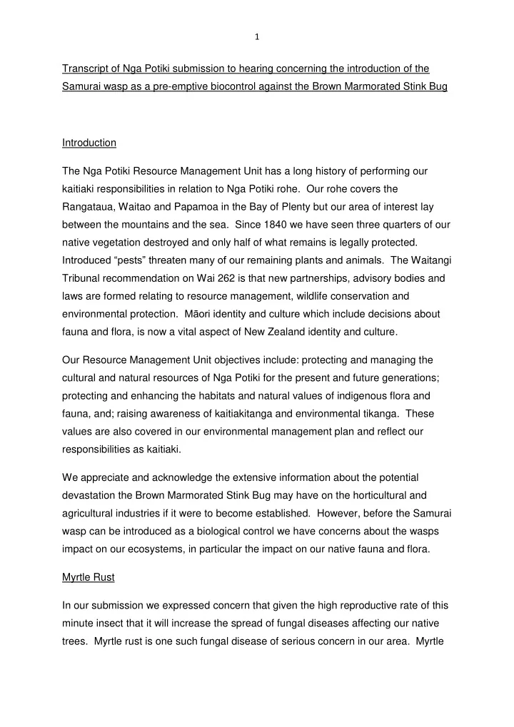 transcript of nga potiki submission to hearing concerning