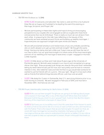 MARRIAGE MINISTRY TALK  -  730-735 Intro &amp; about us /  J: (3M)  -  INTRO SLIDE  Hi everyone,