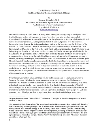 The Spirituality of the Soil:  1  The Idea of Teleology from Aristotle to Rudolf Steiner  by