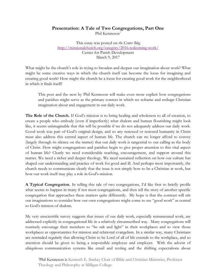 presentation a tale of two congregations part one