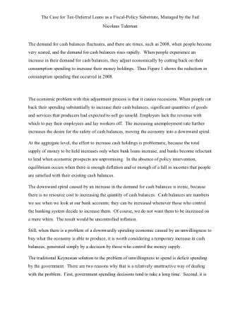 The Case for Tax-Deferral Loans as a Fiscal-Policy Substitute, Managed by the Fed  Nicolaus Tideman