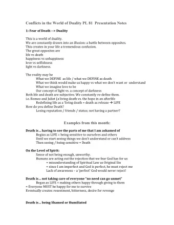 Conflicts in the World of Duality PL 81  Presentation Notes  1:  Fear  of  Death