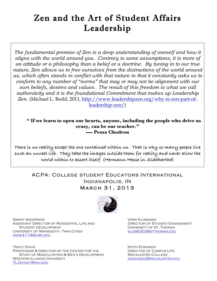 zen and the art of student affairs zen and the art of