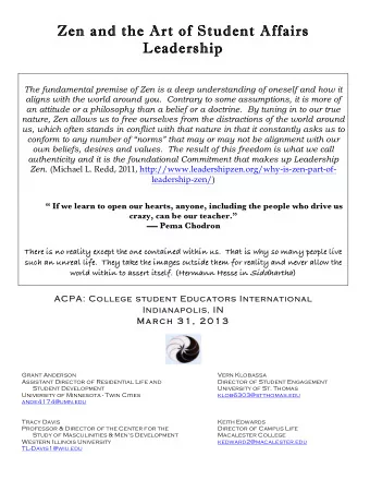 Zen and the Art of Student Affairs  Zen and the Art of Student Affairs  Leadership  Leadership  The