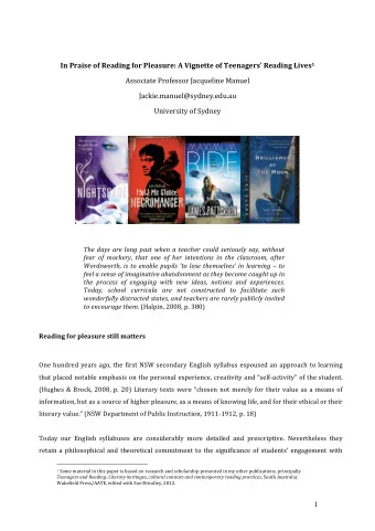 In  Praise  of  Reading  for  Pleasure:  A  Vignette  of