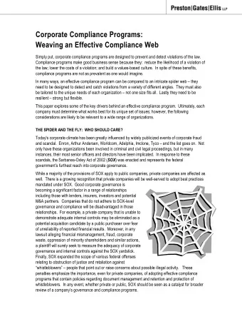Corporate Compliance Programs:  Weaving an Effective Compliance Web  Simply put, corporate