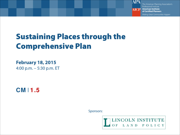 sustaining places through the comprehensive plan