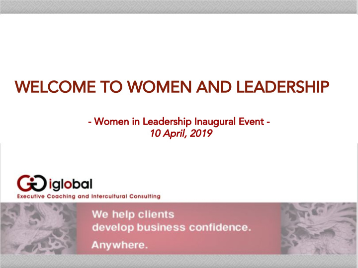 welcome to women and leadership