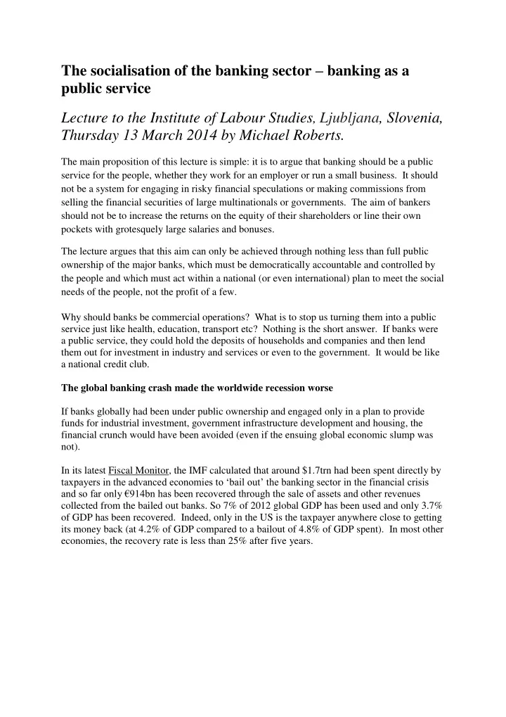 the socialisation of the banking sector banking as a
